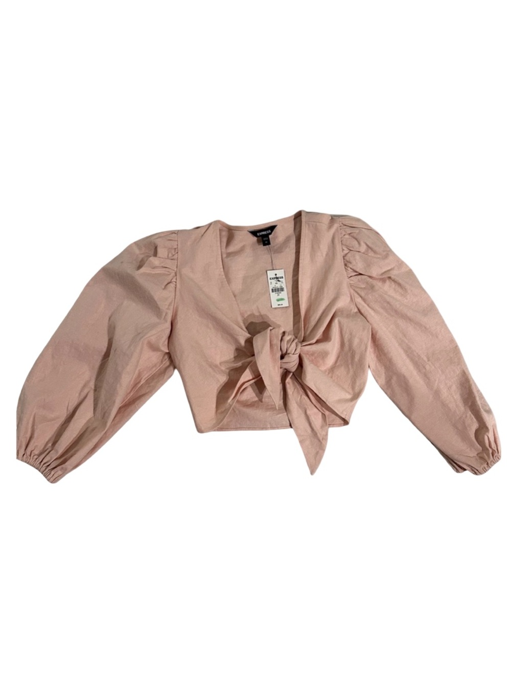 Express Blush Linen Puff Sleeve Tie-Front Top XS NWT